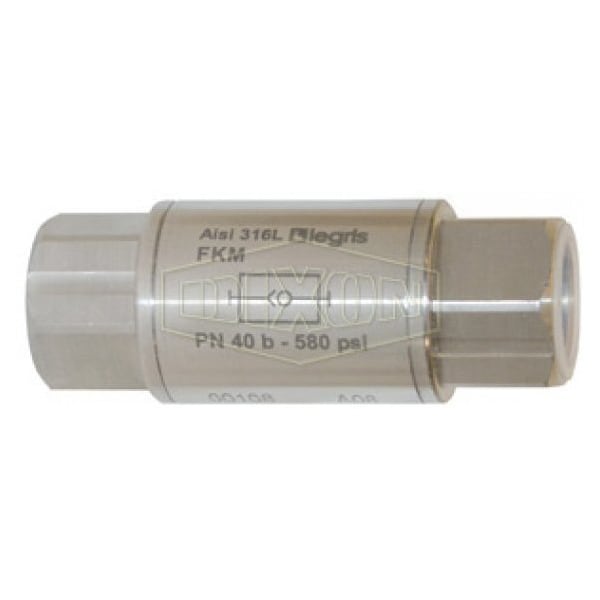 Legris by Uni-Directional Check Valve, 1/8 in, FNPT, 316L Stainless Steel Body, FKM Softgoods